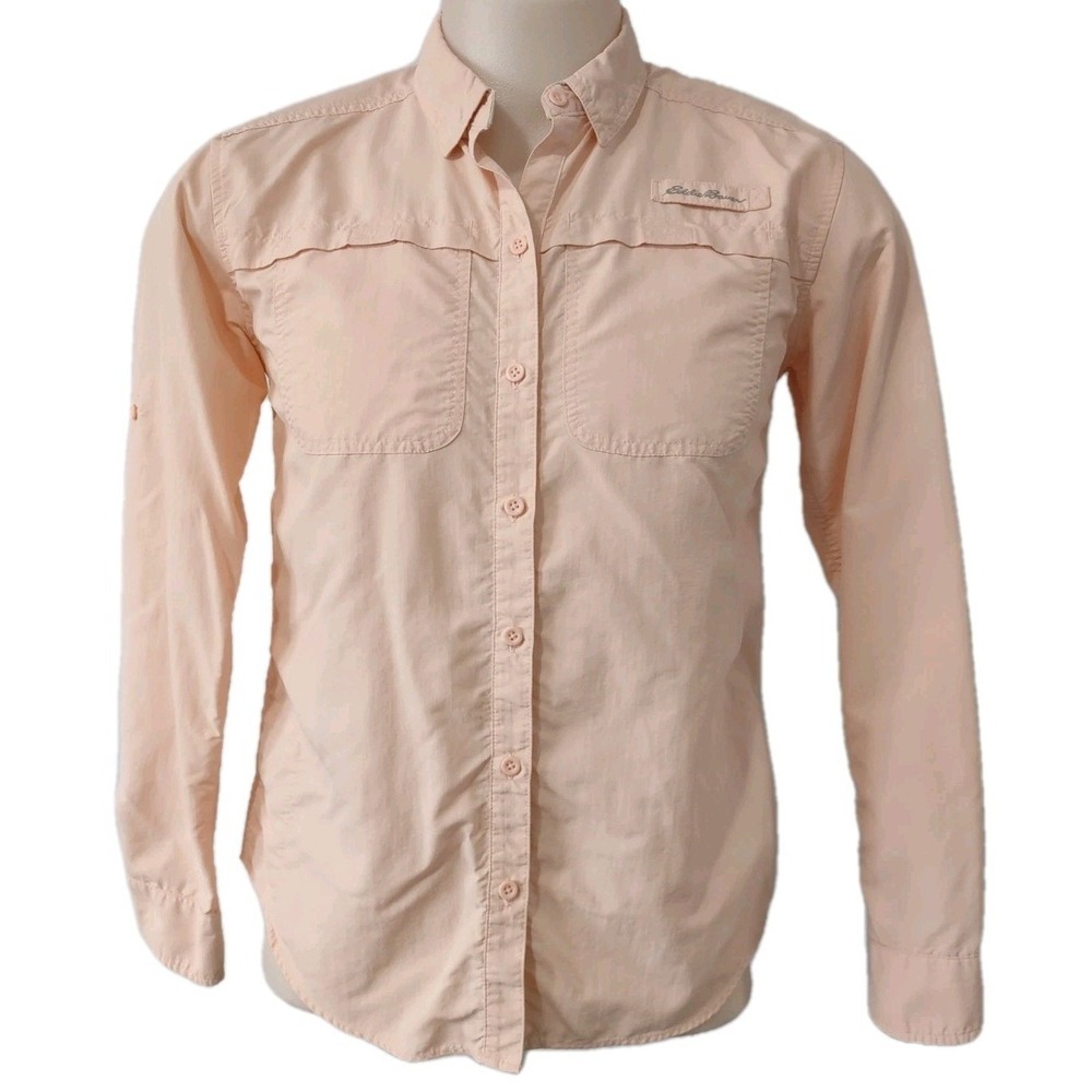 Eddie Bauer Shirt Size S Women Gorp Core Pink Hiking‎ Long Sleeve Roll Tab Logo
